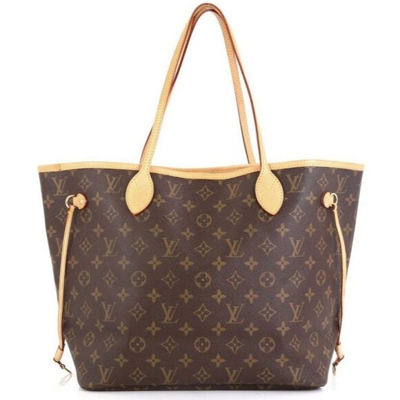 Authentic Louis Vuitton Neverfull MM Monogram Tote Shoulder Bag Brown Tan LV - Picture 1 of 13